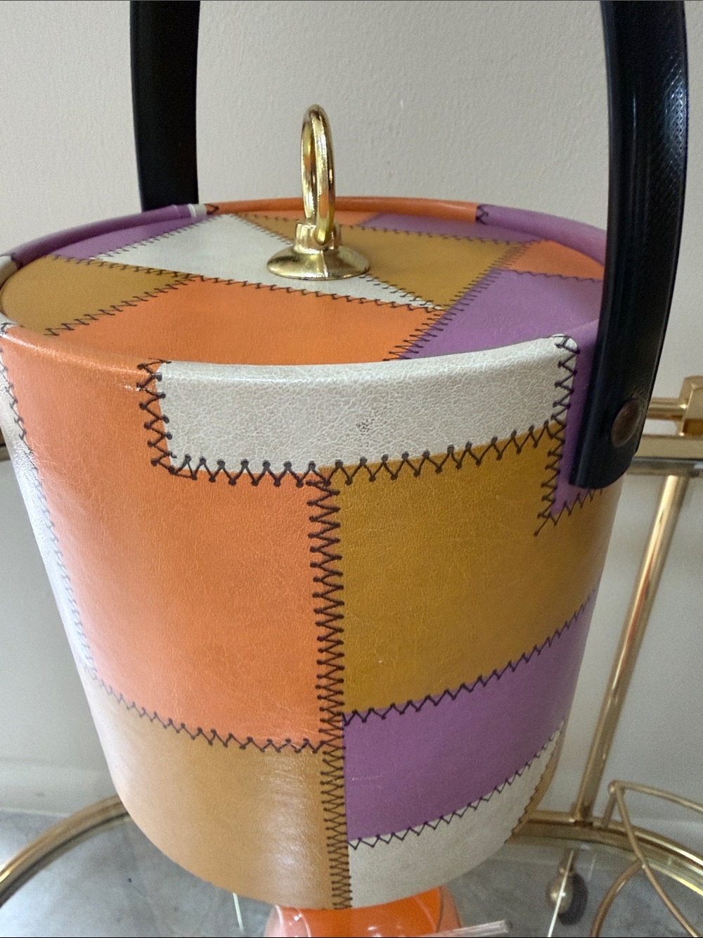 Mid Century Multicolor Patchwork  Ice Bucket - Picture 15 of 17